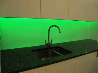 Green led glass splashback