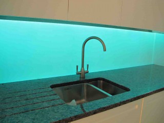 light blue illuminated splashbacks