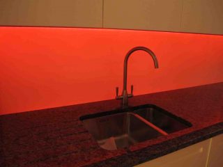 LED splashback Orange made to measure glass splashbacks