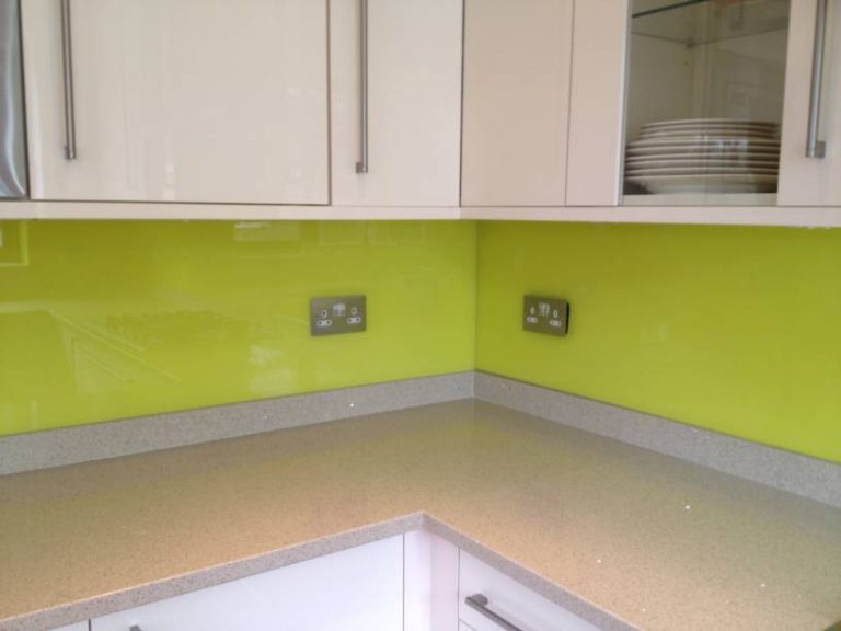 Lime green splashback for kitchens Glass360 Specialist and Bespoke
