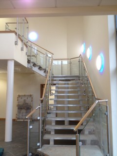 Glass balustrade stairs wood banister