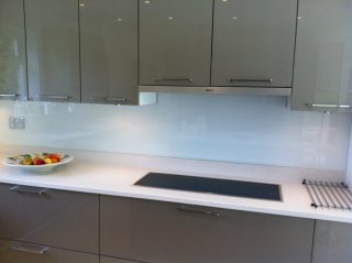 light blue glass splashback