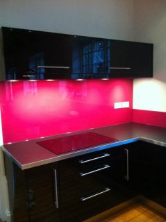 Pink glass splashback