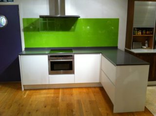 green glass splashback for kitchen