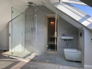 Bespoke large sloping roof shower enclosure